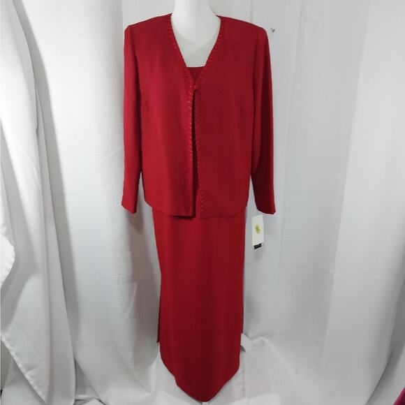 NWT! JESSICA HOWARD! RICH RED RIBBON TRIMMED 2 PC DRESS & JACKET SUIT SET! SZ 14 - Picture 3 of 10